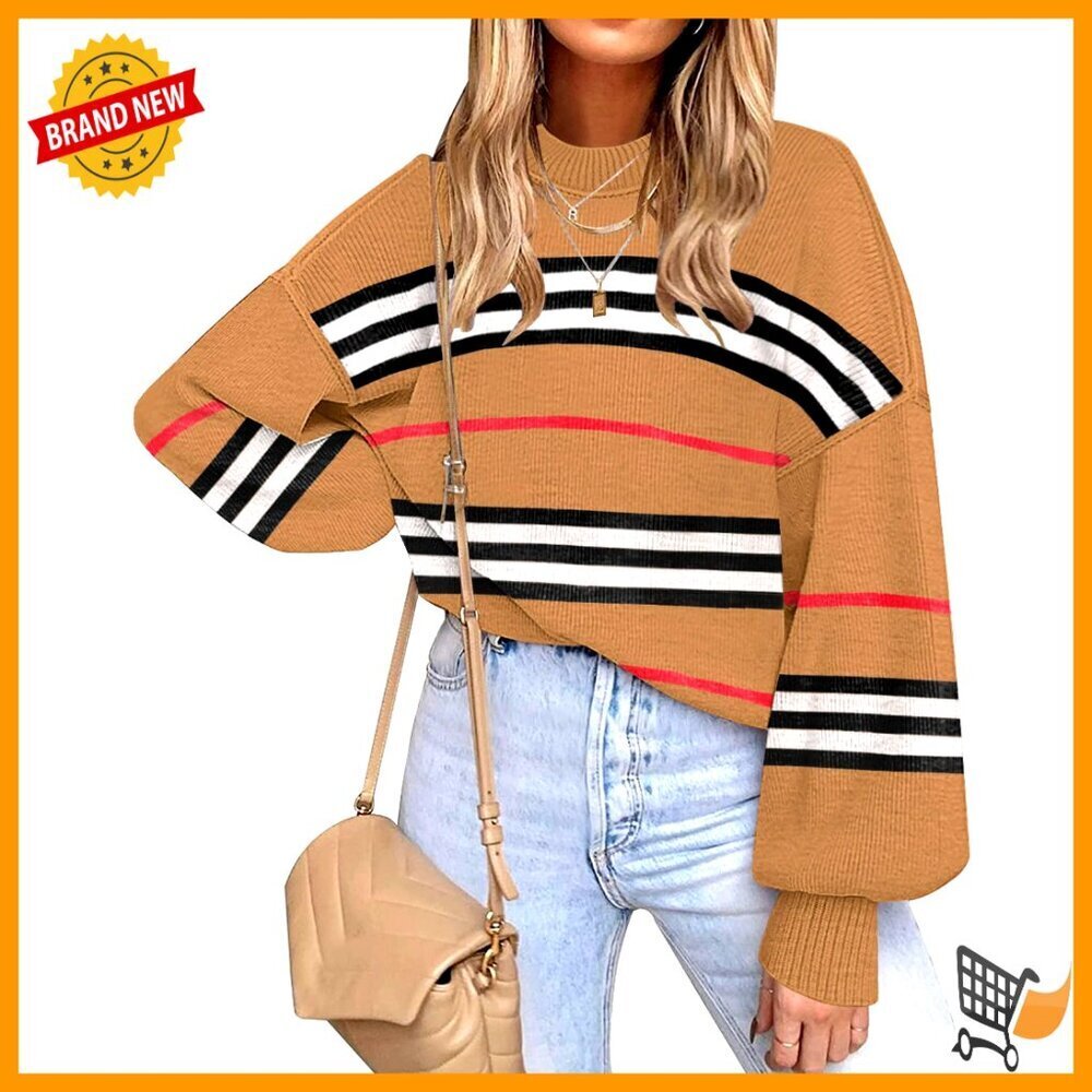 Oversized Batwing Sweater Long Sleeve Side Slit Knit Pullover Crew Neck